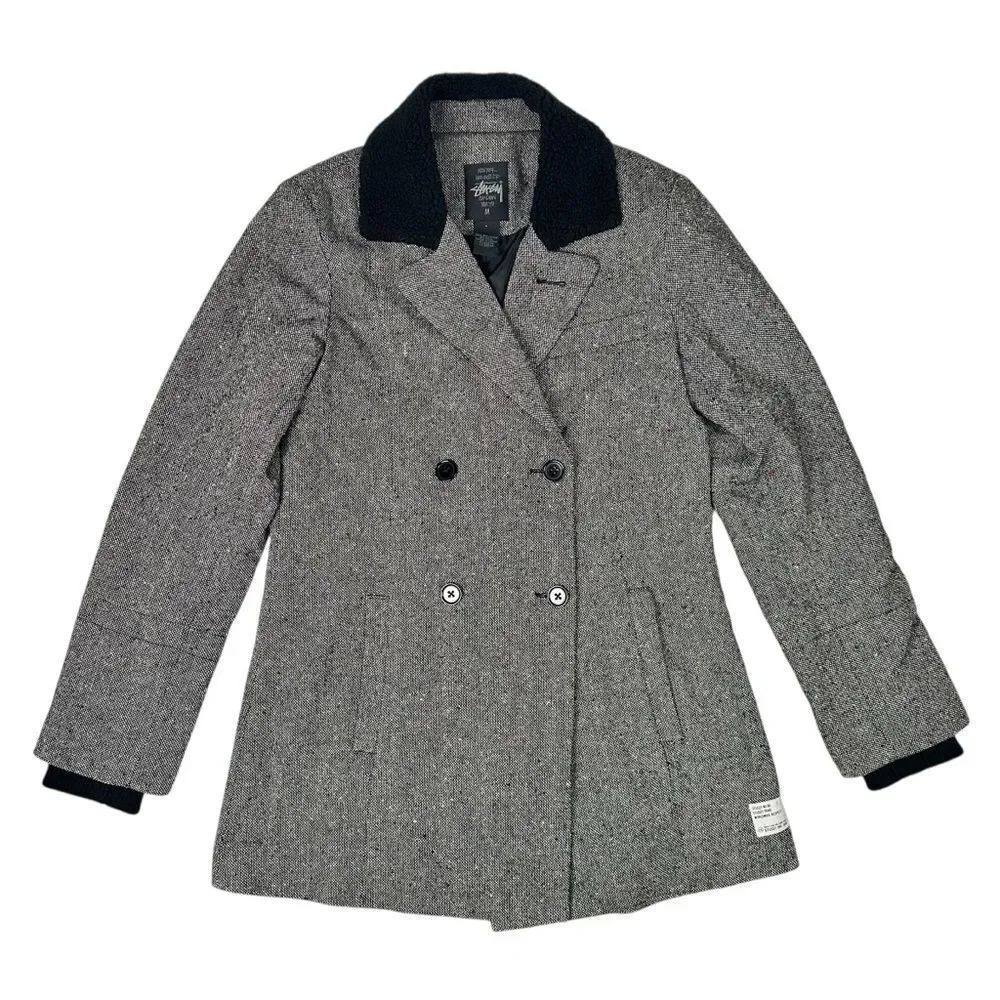Vintage Stussy Womens Pea Coat Medium Pockets Double Breasted Jacket Rare